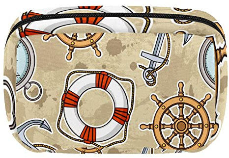Nautical Anchor Rudder Compass Lifebuoy Cosmetic Zipper Pouch Makeup Bag Travel Waterproof Toiletry Bags for Women