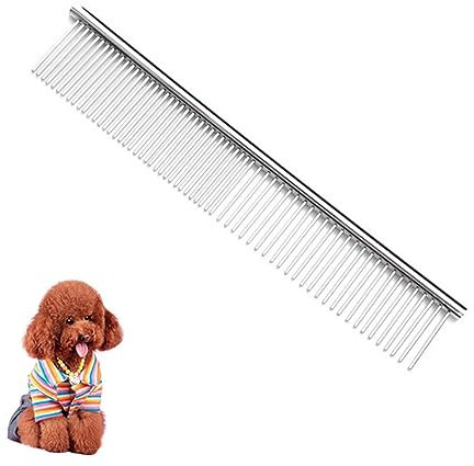1 Stück Haustierkamm mit Abgerundet Zähne, Edelstahl Hundekamm zum Entfernen von Verwicklungen und Knoten, Haustier Kamm Bürste Pflege Kamm für Katzen & Hunde (19 * 3.3cm)
