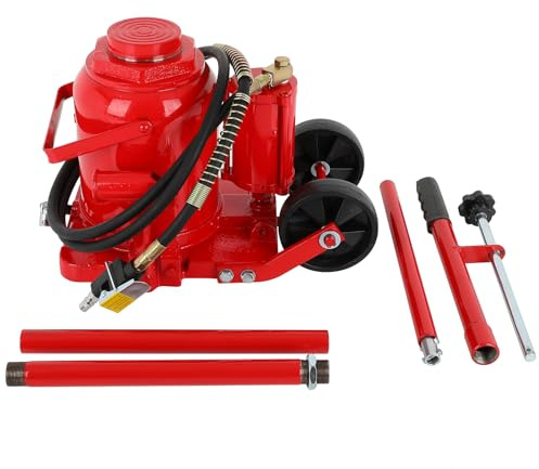 Air Hydraulic Bottle Jack 50 Ton (11 0231 LBS) Pneumatic Bottle Jack Lift Range 27-43cm Air Transmission Jack with Pneumatic & Manual Hand Pump, for Pickup, Truck, RV, Auto Repair, Red