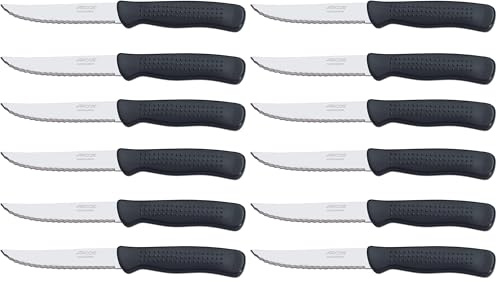 Arcos Serie Cuchillos de Mesa Chuleteros, Mango de Polipropileno, Apto para Lavavajillas, Negro, Hoja 110 mm, 6 Piezas (705500) (Paquete de 2)