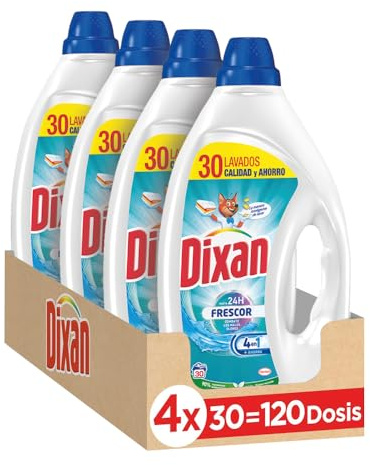 Dixan Gel Frescor, Líquido para Lavadora (30 lavados, pack de 4), detergente líquido para lavar la ropa
