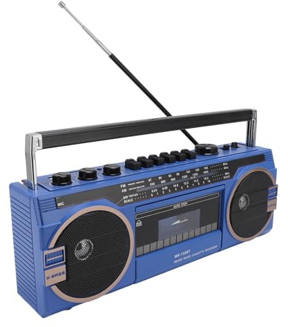 Reproductor de Casete Bluetooth Vintage, Radio Am FM SW con Grabadora USB, Grabadora de Cinta Auxiliar de 3,5 Mm con Altavoces Estéreo (Blue)