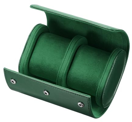sourcing map Leather Watch Travel Case 2 Slot Watch Roll Storage Box Green | Single Organizer for Men Women Watch Holding Storaging Displaying