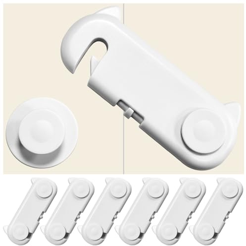 Taeku Seguridad Cajones Bebe, 6pcs Cierres Seguridad Armarios Pestillo Cajón para Niños con Fuerte Adhesivo para Cajones, Armarios, Alacenas y Puertas de Cocina (Blanco)