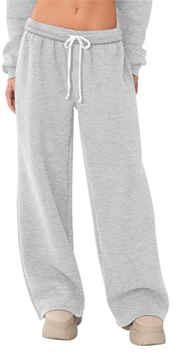 Pantaloni della tuta larghi da donna, a vita bassa, oversize a gamba dritta, foderati in pile, con tasche, grigio, S
