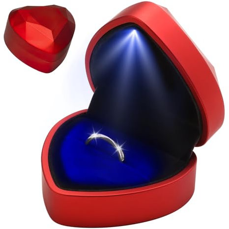 Scatola Anelli con Luce a LED, Scatola per Anello con Luce, Scatola Regalo Gioielli Elegante, Presentazione Romantica per Fidanzamento, Proposta Matrimonio Scatolina per Anello con Luce Led (1, Rosso)