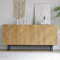 ModernLuxe Sideboard Wohnzimmer, Buffet Schrank mit 4 Türen und Metall-Inlay, Vielseitige Kommode, Anrichte, Beistellschrank aus Naturholz – H 78 cm/B 160 cm/T 40 cm