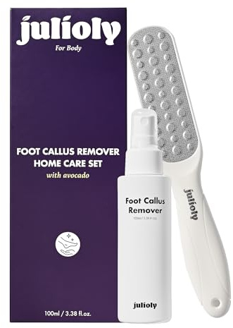Julioly Foot Callus Remover Home Care Set – Professional Stainless Foot File & Scrubber, Exfoliating Serum for Smooth Skin, Effective on Wet and Dry Feet