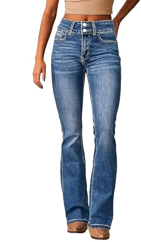Shownicer Femme Flared Bootcut Jeans Taille Haute Casual Stretch Pants Vintage Évasé Décontracté Elastique