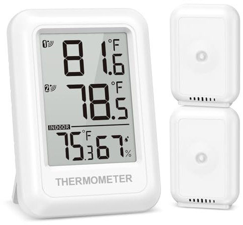Thermo-hygromètre radio Ankilo,Station météo avec 2 capteurs extérieurs radio,thermomètre intérieur extérieur,℃/℉ interrupteur, thermomètre pour la maison, le bureau,portée jusqu'à 100m