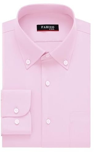 FAHIZO Camisa de hombre de corte regular, monocolor, manga larga, con bolsillo en el pecho, informal, para negocios y ocasiones, Rosa., M