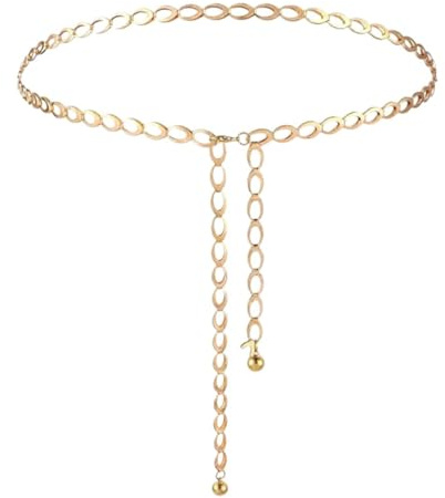 UEIOAVL Cinturón de cadena multicapa para mujer, 120 cm, dorado, cadena geométrica de metal, ajustable, moda, mujer