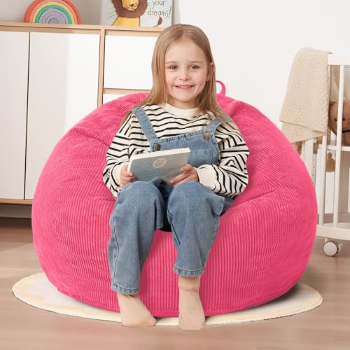 HABUTWAY 2FT Bean Bag Chair,Giant Bean Bag Chairs for Teens Adults,Big Bean Bags with Memory Foam Filled, Large Beanbag Chairs with Soft Corduroy Cover-Pink