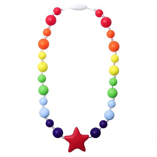 RUIOMII Collana da Dentizione in Silicone per Bambini, Collana da Masticare Sensoriale a Forma di Stella per Masticare, per Mordere, per Masticare e Masticare, per ADHD