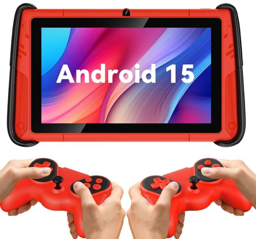 PRITOM Tabletas infantiles de 7 pulgadas, tabletas WiFi para niños, 8 GB de RAM, 32 GB de ROM, (expansible 512 GB), tableta Toddler, control parental, Android 15, BT, cámara dual, software para