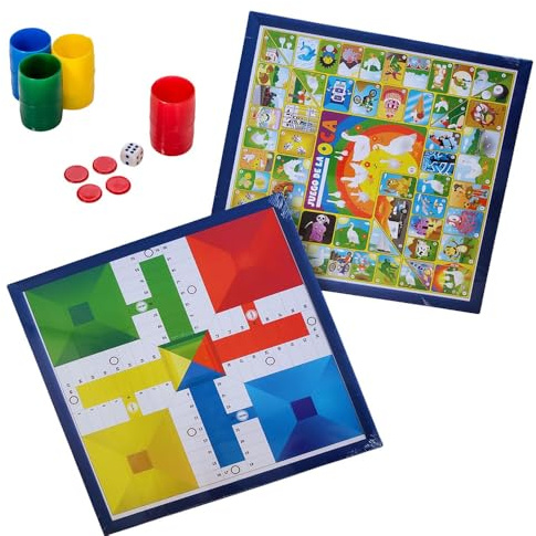 Genérico Oca y Parchís/Juego de Mesa 4 Jugadores/Juego Tradicional para Niños y Adultos/Reversible 2 en 1 Ambas Caras con fichas y Dados para 4 Jugadores - 45cmx45cm.