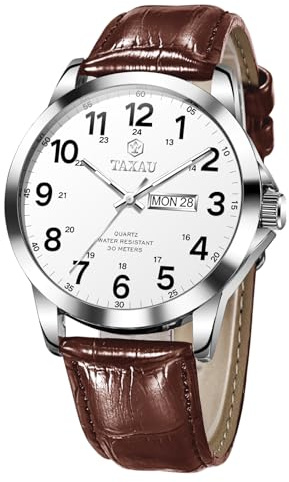 Taxau Mens Water Resistant Watches with Leather Straps Luxury Luminous Big Face Easy Read Quartz Mens Wrist Watch Classic Fashion Watches for Men