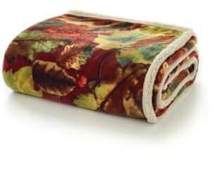 Deyongs Leaves Sherpa Fleece Throw Blanket Rust, Ultra Soft Reversible Bed & Sofa Throw, Warm Cozy Snuggle Blanket for Lounge/Bedroom, 130x170cm, Easy Care Designed in Great Britain