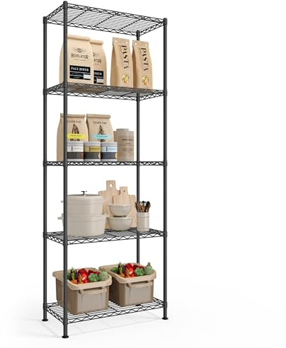 SONGMICS Förvaringshylla, justerbar hylla, metallhylla, garage, sovrum, vardagsrum, omklädningsrum, kök, skafferi, 5 nivåer, 30 x 60 x 161 cm, bläcksvart LGR165BH01