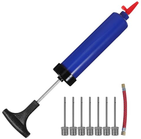BUGUUYO 9 Pièces Pompe Ballon Gonflable avec Aiguilles Tuyau et Embout Gonfleur Air Portable pour Basketball et Football Kit Bleu