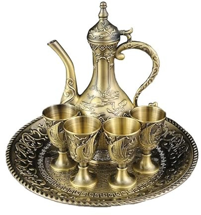 Caraffa di vino vintage in metallo con bicchieri da vino bianco - Decorazione per la casa in stile europeo(Bronze)