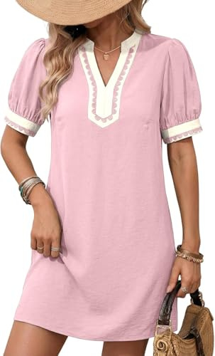 Townshine Robe droite avec col en V semi-ouvert, manches ballon contrastées, robe de plage élégante