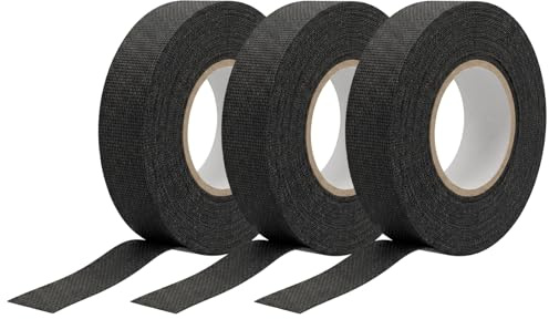 RJTCXJS 3 Rolls Fabric Tapes, 19mm x 15m Automotive Wiring Loom Cloth Tapes | Felt Fabric Wiring Loom Tape,Self Adhesive Electrical Heat-Resistant Insulating Tape for Car Motorcycle Vehicles Cable Fixed