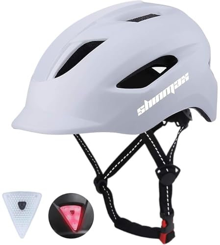 Shinmax Fahrradhelm Herren Damen, Fahrradhelm mit Licht Urban Pendler Tragbare Tasche Helm Fahrrad mit Visier Mountainbike Helm Reflektierender Riemen Rennradhelm für Erwachsene (Weiß)