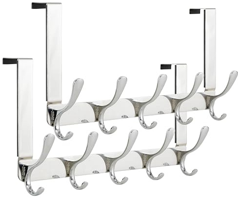 SKOLOO Over The Door Hook, Coat Hooks for Hanging Clothes, Towels, Coats, Hats, Over The Door Towel Hook - Pack of 2, Silver, Assembly Required