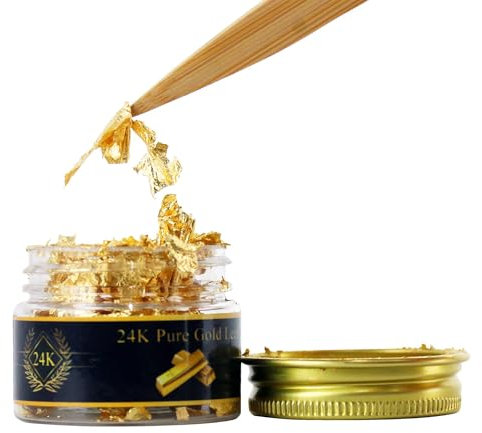 KINNO Essbare Goldblätter, Essbare Blattgold Flocken,24 Karat Gold Streuer zum Basteln Lebensmittel Kuchen Backen Dekorfolie Künstlerbedarf