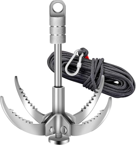 Grappling Hooks - Survival Claw Multifunctional Stainless Steel Large Hook with 20M(64ft) Static Rock Nylon Rope, Grappling Hook with Rope, Tree Climbing Gear Anchoring Fishing Rescue Vehicle Towing