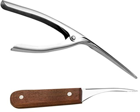 2 Pezzi in Acciaio Inox Pulitore di Gamberetti Strumento di Sviluppo di Gamberetti E Pelapatate Coltello a Guscio di Gamberetti con Manico in Legno Gadget per La Pulizia