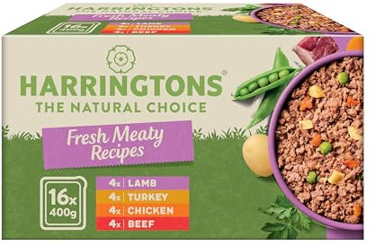 Harringtons Complete Wet Tray Grain Free Hypoallergenic Adult Dog Food Meaty Bumper Pack 16x400g - Chicken, Lamb, Beef & Turkey - Made with All Natural Ingredients