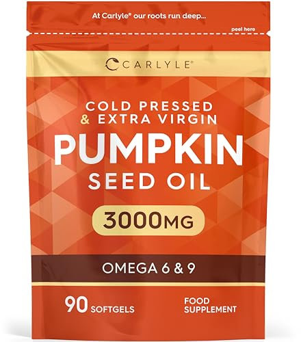 Pumpkin Seed Oil 3000mg - 60% Linoleic & Oleic Acid | 100% Cold Pressed | 90 Softgel Capsules | Naturally Rich in Essential Fatty Acids | Carlyle