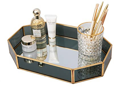 SLHEQING Spiegeltablett Vintage Spiegel Tablett Schwarz Make-up Schmuck Organizer, Verspiegelt Metall Deko Tablett