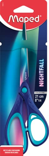 Maped - robust hushålls- och kontorssax NIGHTFALL 21 cm – asymmetrisk, blå/turkos