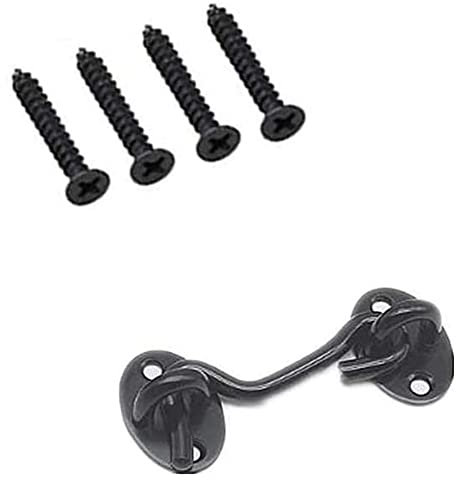 GIVBRO Gancho de tormenta para puerta corrediza, gancho de cabina de granero, bloqueo de ojales con tornillos, accesorios para puertas, garaje, ventana, baño, negro, 7,5 cm