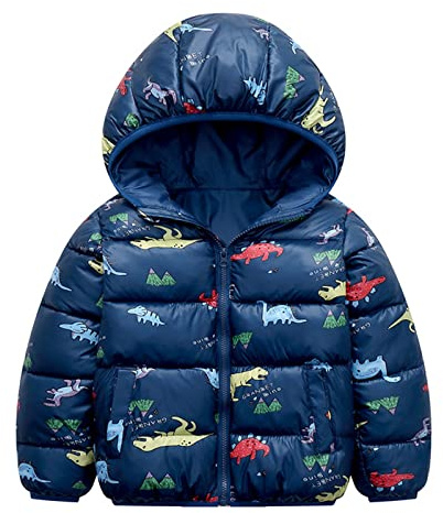 XYKA Toddler Kids Baby Boys Girls Winter Warm Jacket Outerwear Dinosaur Cartoon Coats Hooded Padded Outwear Winter Boys Coat (Navy, 3-4 Years)