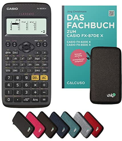 Casio fx-82DE X Incl. Funda Protectora Gris Oscuro y Libro especializado (80 páginas, DIN A5) – Calculadora científica – Smart Set (Alemán)