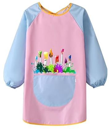 Voarge Blouse de peinture imperméable pour enfants de 6 à 12 ans, avec coutures bicolores, avec manches, pour la peinture et le bricolage, la pâtisserie, la cuisine, Planche à dessin, L: 73 cm, Buste: