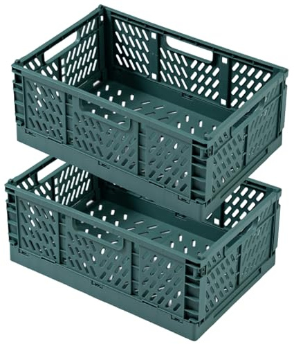 EURXLQ 2 Fällbara lådor i plast, hopfällbar förvaringskorg, vikbar lekhage för barnrum, kök, sovrum, kontor, badrum (grön, 30 x 20 x 12 cm)