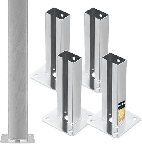 KOTARBAU® Set 4-Pack Stolpfot - Stolphållare - Stolpsko - Galvaniserat Stål - 60x40 mm - Silver - Påskruvningshylsa - Väderbeständig | för dubbla stavar, skruvhylsor, stolpe, stolpsko för skruvning, väderbeständig, galvaniserat stål, silver