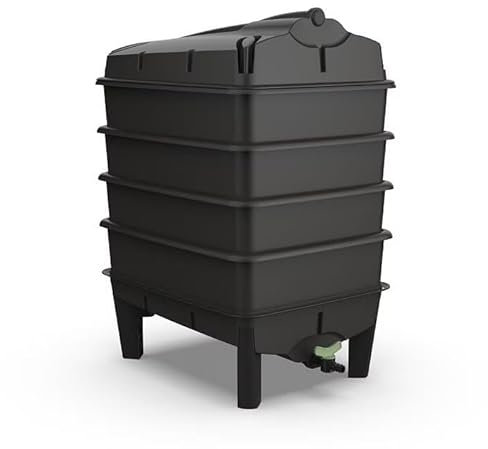 Tiger Wormery – 4‑Tray Worm Composter Kit – Indoor & Outdoor Composting System – Eco Home Recycling – Made in the UK (Black)