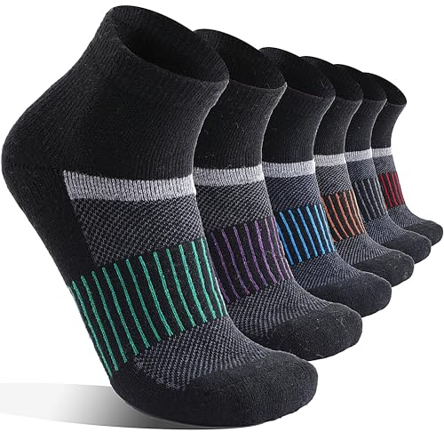 MOSEY KOSY 6 Paia di Calzini Quarter in Lana Merino Unisex Calze per Corsa Camminata Escursionismo e Lavoro Caldi e Spessi Traspiranti e a Compressione(Serie Nera,42-46)