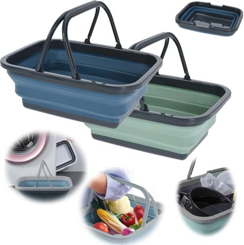 LS-LebenStil Flexibler Einkaufskorb 10L 38x28cm faltbar mit Griff Henkel Faltkorb Wassereimer Camping Spüleimer Putzeimer Waschschüssel Wassereimer TRT Kunststoff ähnlich Silikon