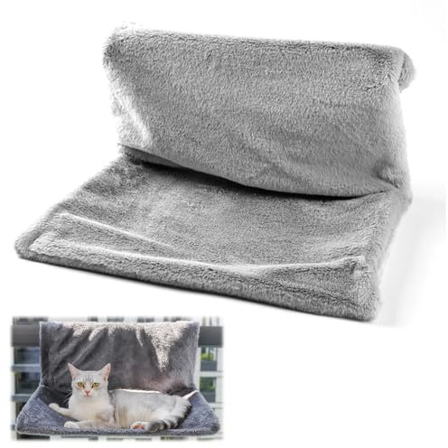 Xafrstyu Katzenfenster-Hängematte, Stabiler Katzenhängematte mit Holz- und Metallrahmen, Verstellbares Katzenbett für Fensterbank, Heizung, Balkon und Bettseite – Ohne Bohren (1)