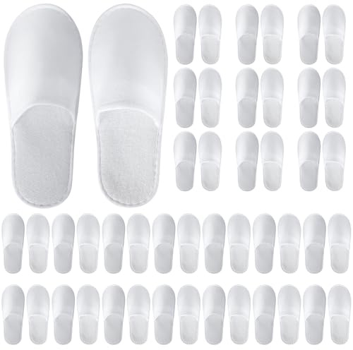 UrbanRoots 28 Pairs Disposable Slippers For Guests,Bulk Slippers For Hotel,Spa,Travel,Shoeless Home,Spa Slippers With Pouch,Non-Slip(White) house slippers for guests