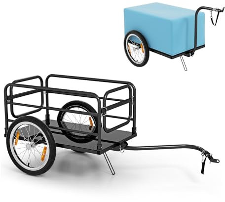 FANTASK Fahrradanhänger bis 60KG, Lastenanhänger Klappbar mit Abdeckung & Kuppler & Reflektoren, Schwarz