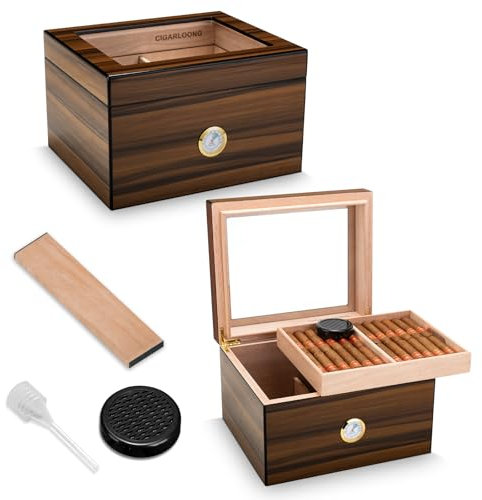 Humidor in legno di cedro in legno di cedro con umidificatore e igrometro per casa e ufficio, scatola di sigari per gli amanti dei sigari (grande)