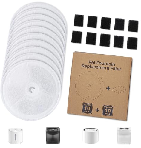 Innehåller 10 reservfilterpatroner till kattfontän + 10 svampfilterpatroner, kompatibla med Petkit Eversweet Solo SE/Solo 2/3 Pro/3/2s sladdlösa kattfontäner, runda filterpatroner till kattfontän